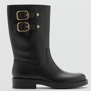 Mango Buckle Leather Ankle Boots